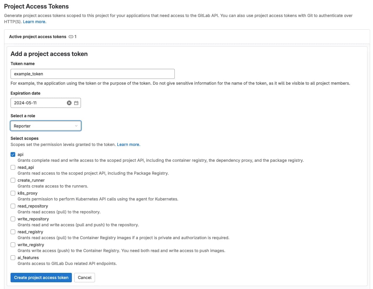 access token settings