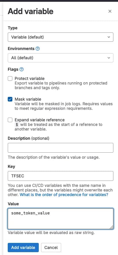 ci/cd variable settings